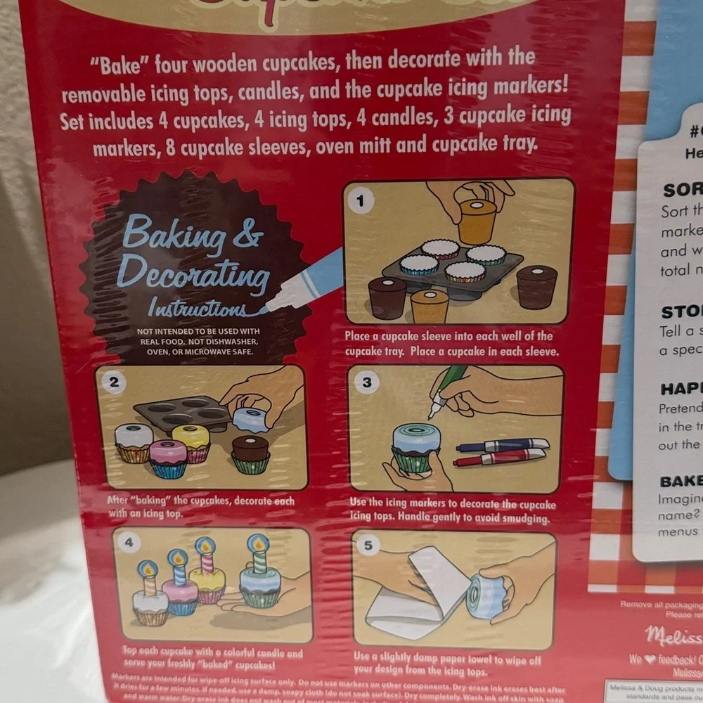 Melissa & Doug Wooden Bake & Decorate Cupcake Set - Blue, Green, Pink